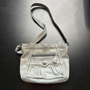 Stone Mountain Crossbody Bag Womens Medium Gray Leather Zip Pockets Adj Strap